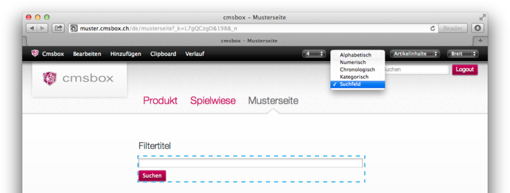 Filter «Suchfeld» Filter «Suchfeld»