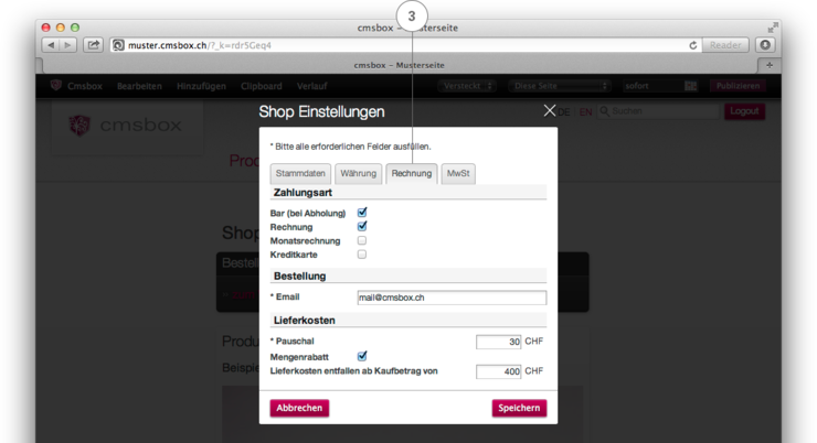 Shop Einstellungen – Rechnung